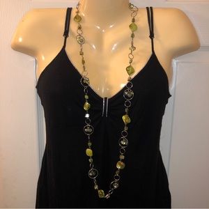 Natural Shell Green Long Necklace with Metal Hoops